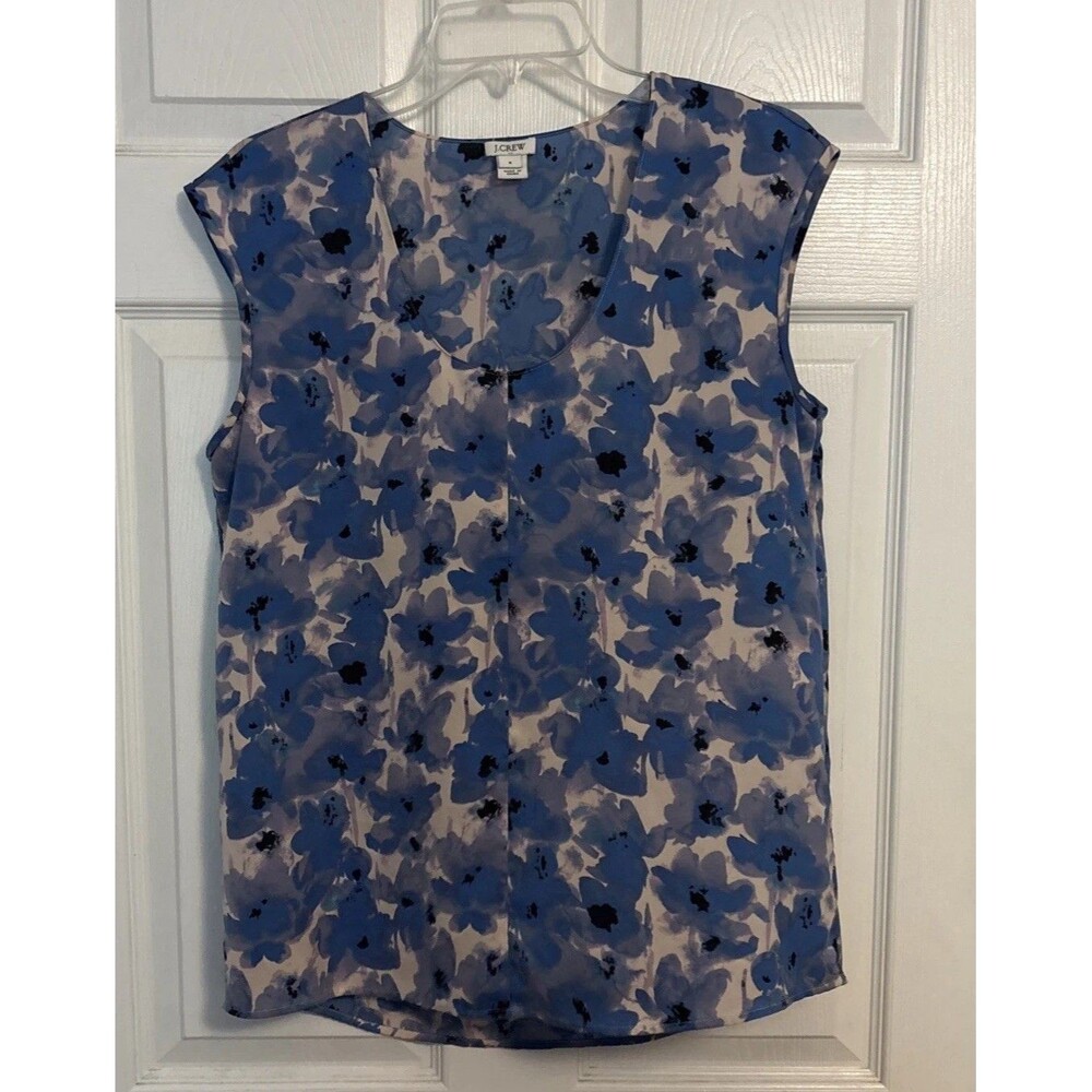 J.Crew Blue Floral Tank Sleeveless Flowy Lightwgt Work Dressy Women's Top,  Sz 8